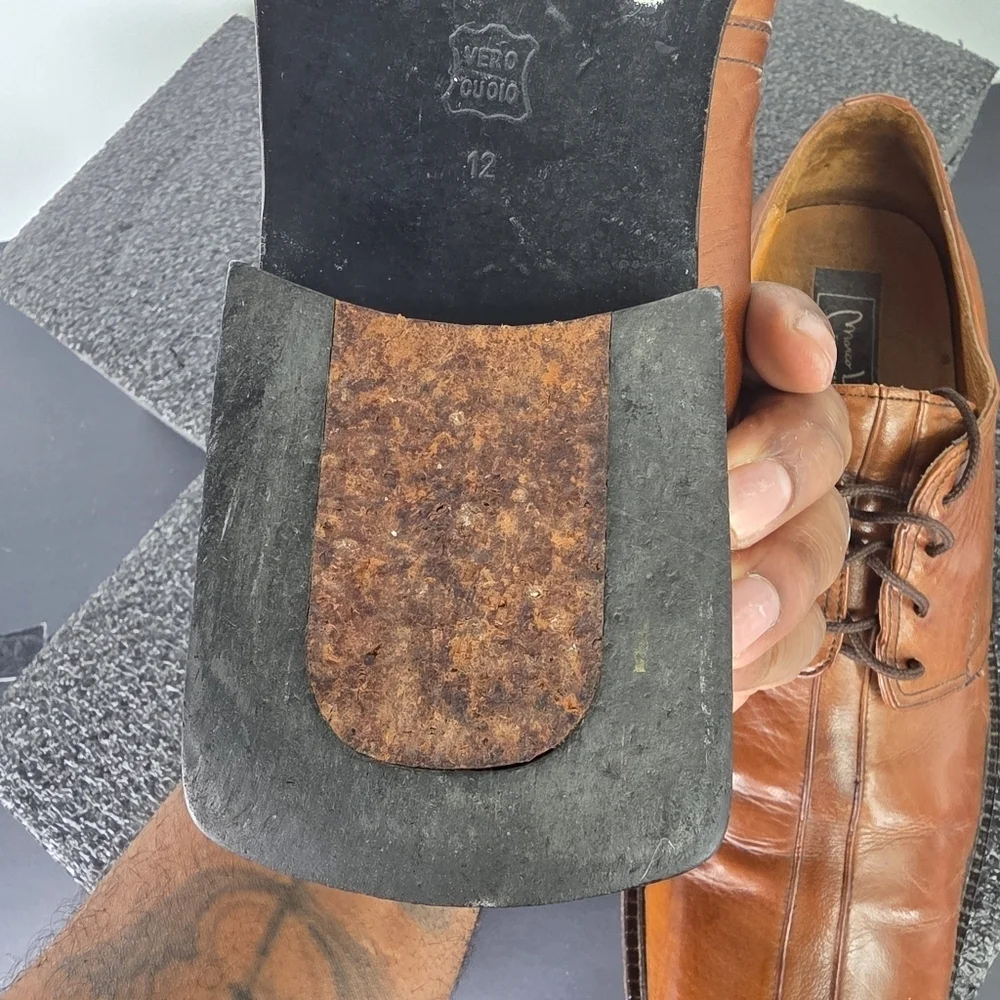 Marco Luigi Men's 12A Brown Leather Derby Dress Shoes Square Toe Vero Cuoio